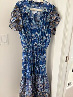 Misa Los Angeles Blue Floral Midi Dress